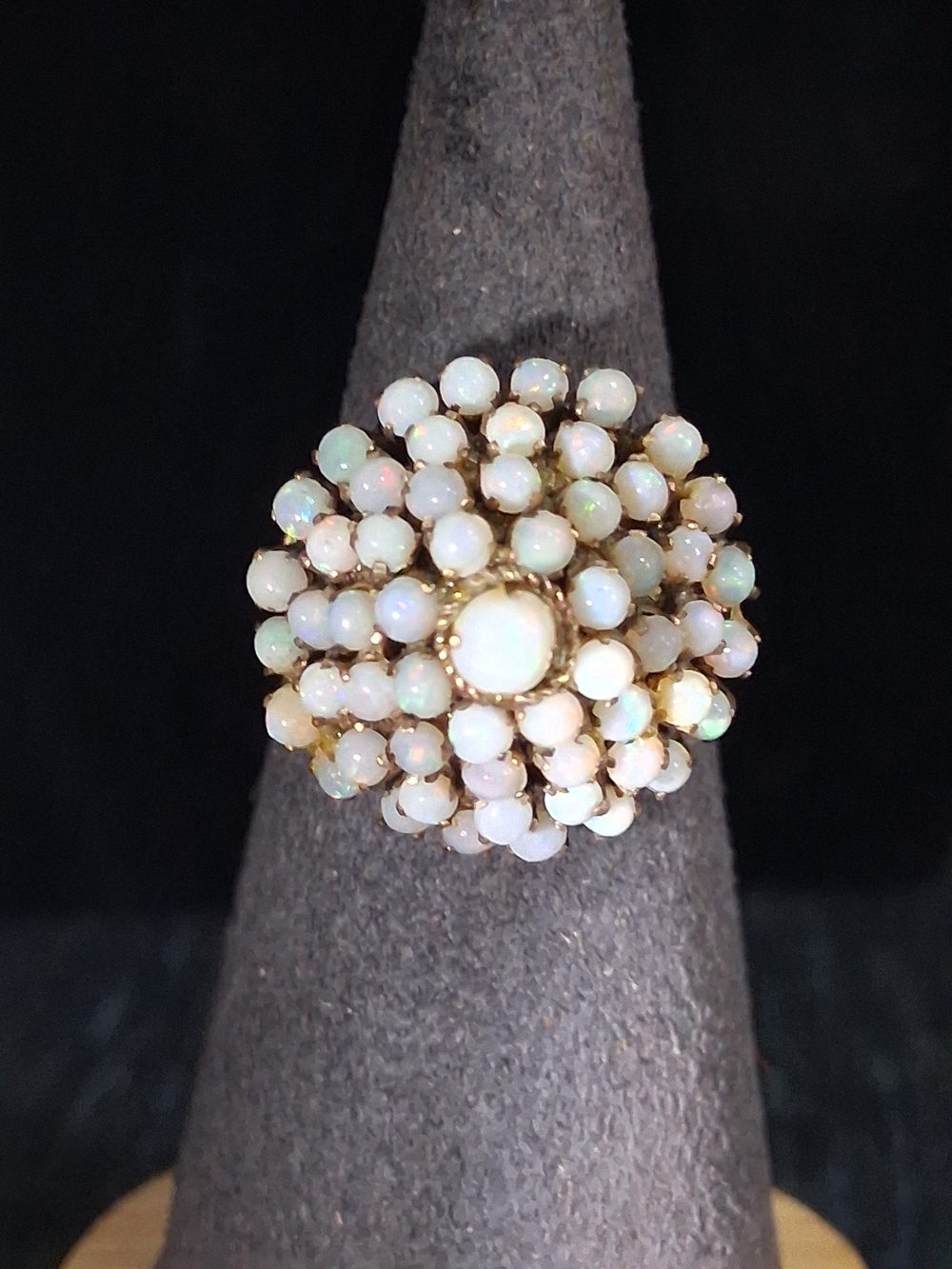 Vintage 14K Gold Opal Cluster Dome Ring - Mid-Century Thai Princess Style